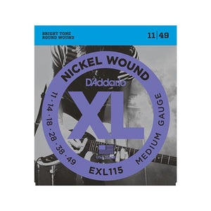 D'Addario EXL115 Nickel Wound Electric Guitar Strings, Medium/Blues-Jazz Rock, 11-49