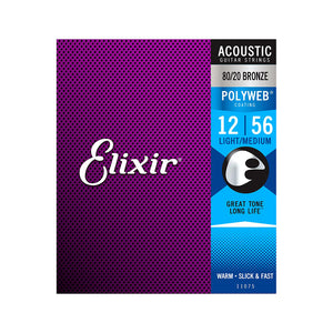 Elixir 11075 Polyweb 80/20 Bronze Acoustic Guitar Strings 12 - 56