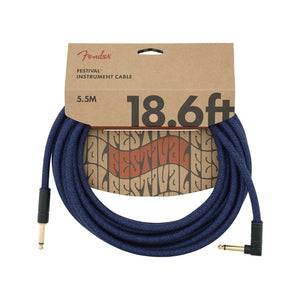 Fender Festival Hemp Angled Instrument Cable, 18.6ft, Pure Hemp, Blue Dream